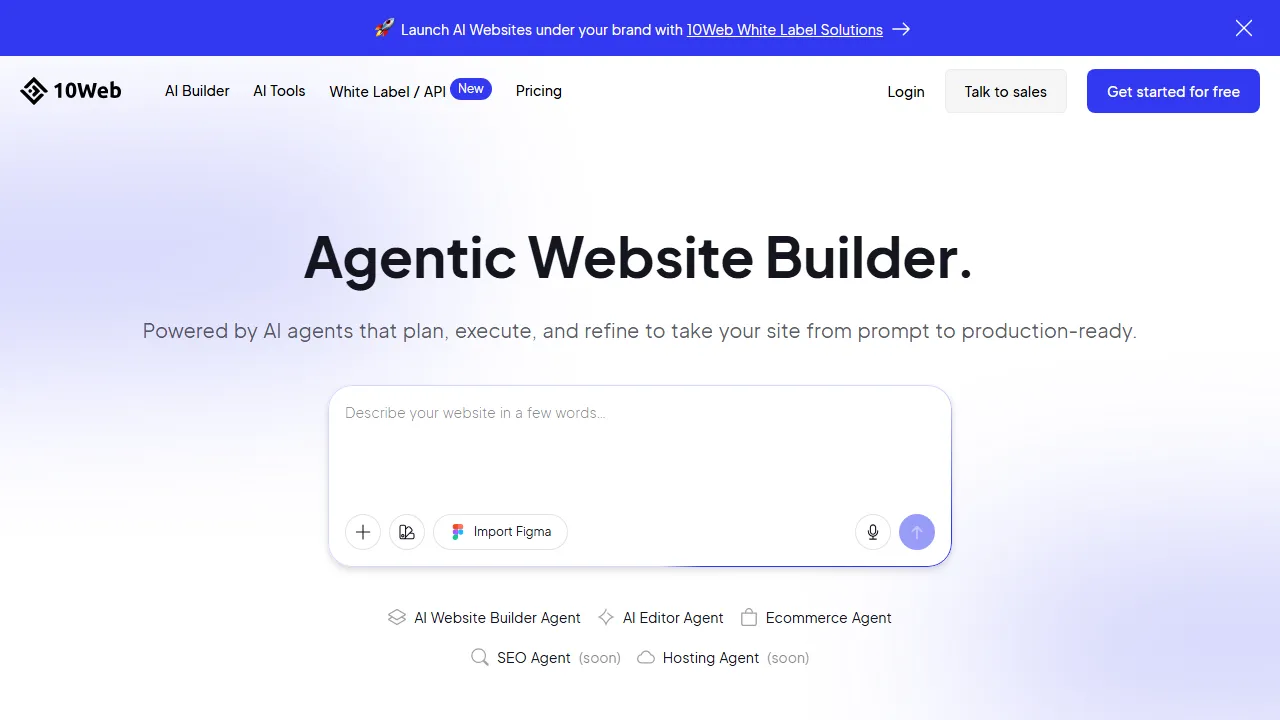 10Web homepage, no-code AI tool