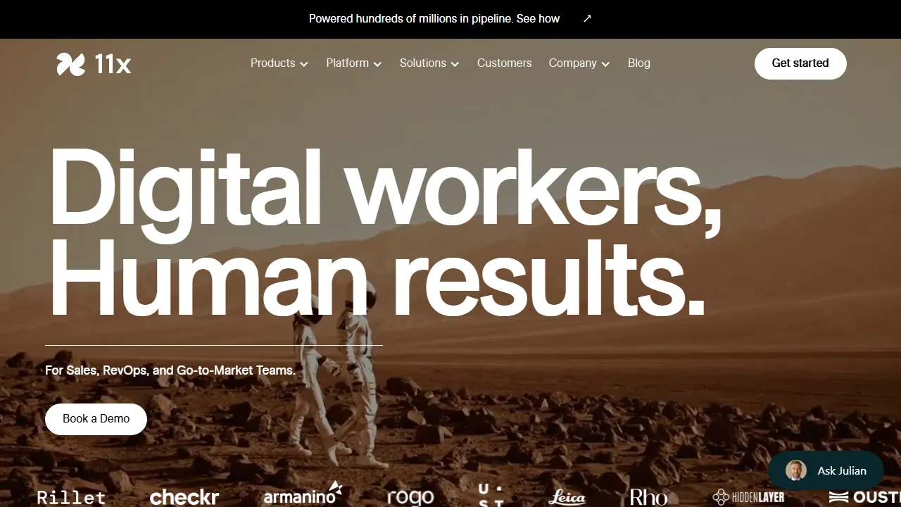 11x homepage, customer support & sales AI tool