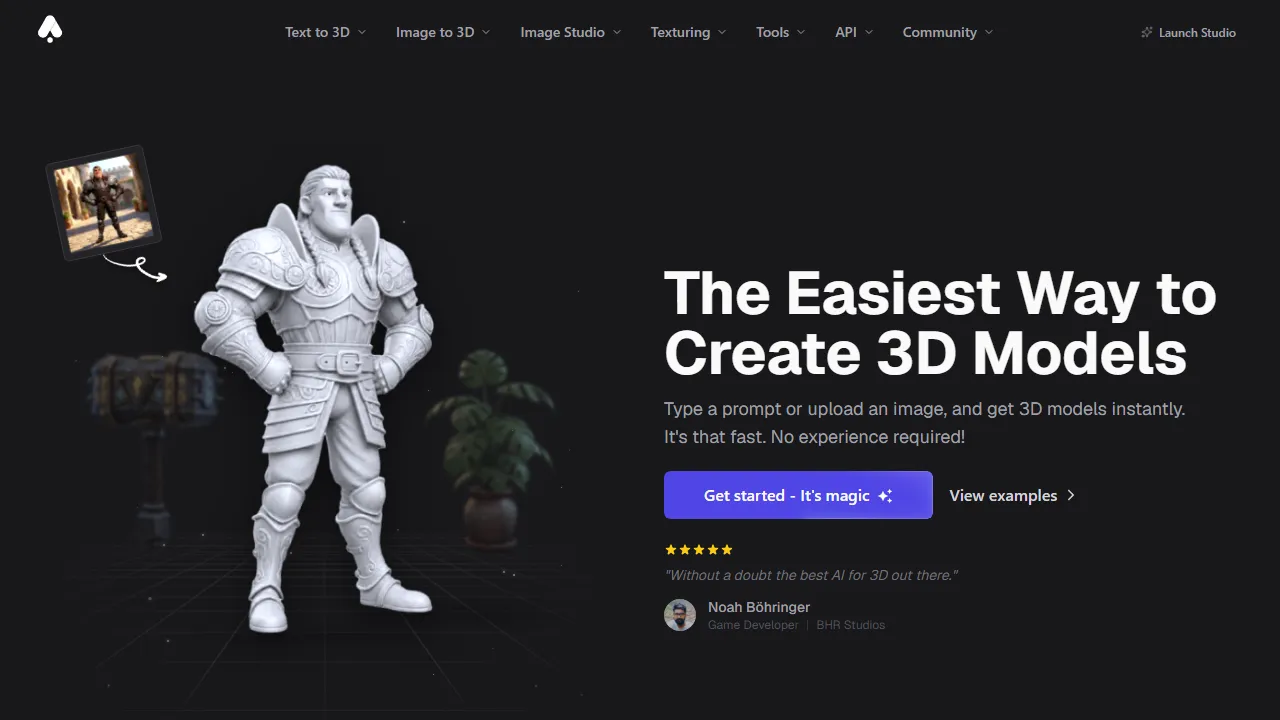 3DAI Studio homepage, 3d & modeling AI tool