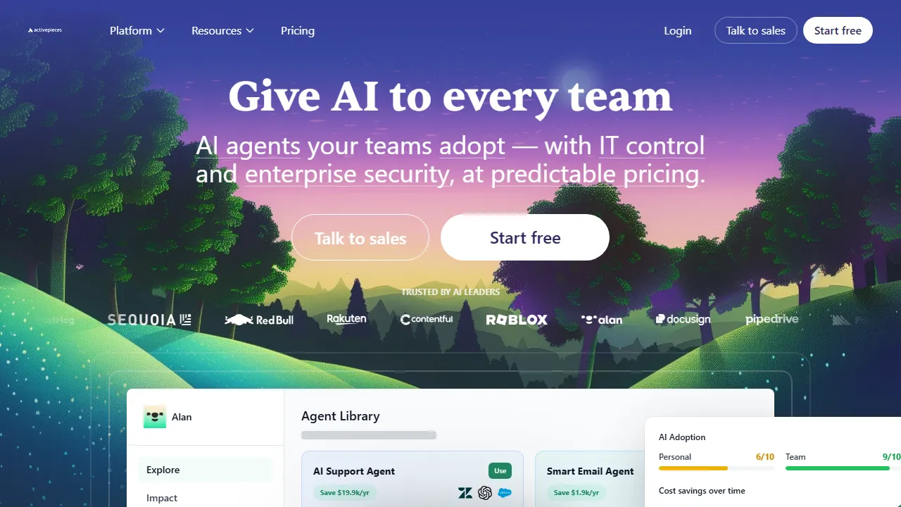 Activepieces homepage, automation AI tool