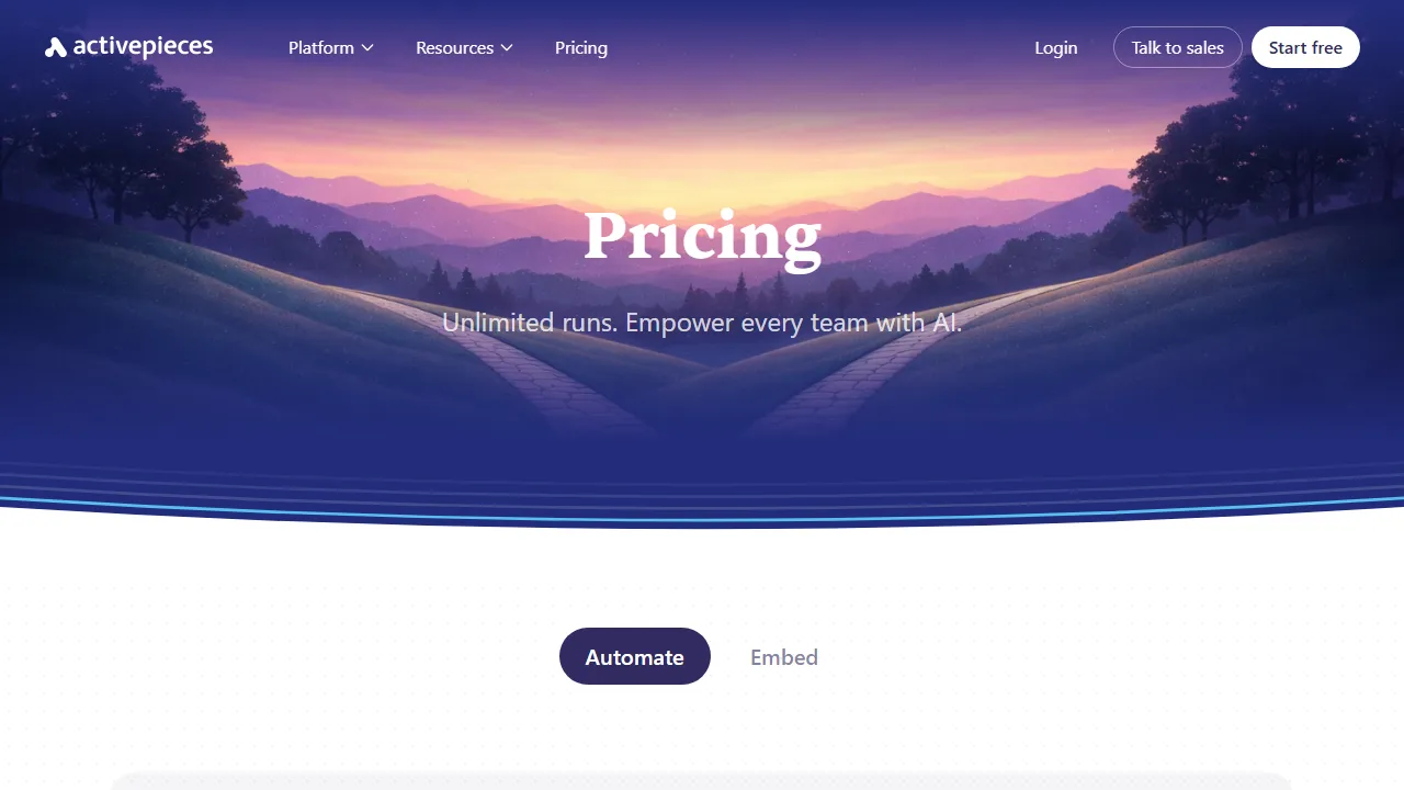 Activepieces pricing page: plans and rates
