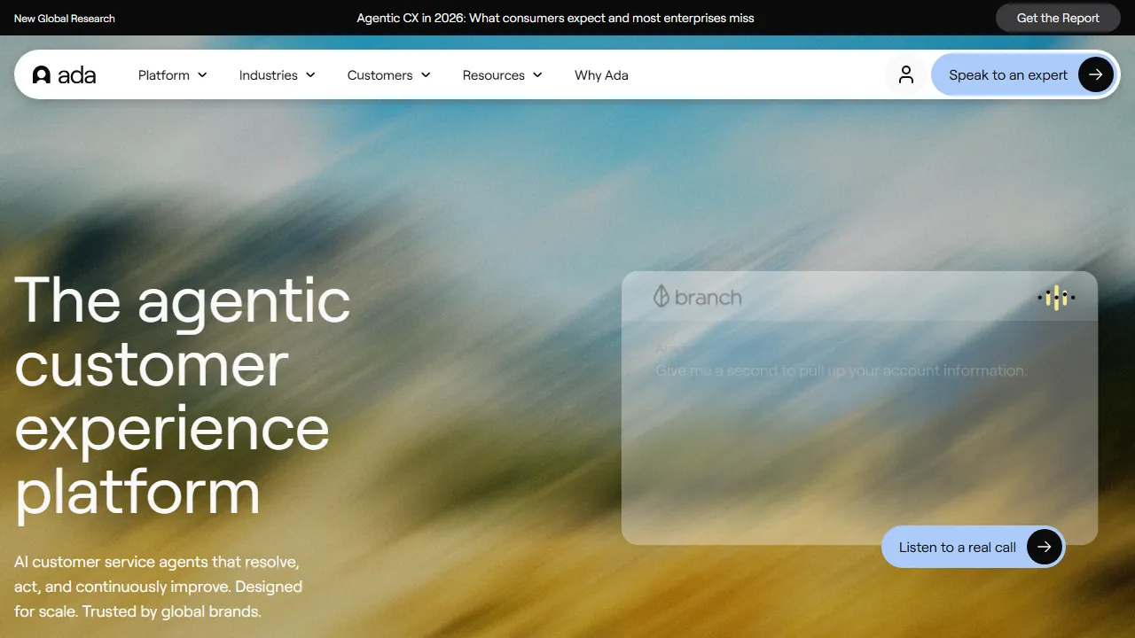 Ada homepage, customer support & sales AI tool