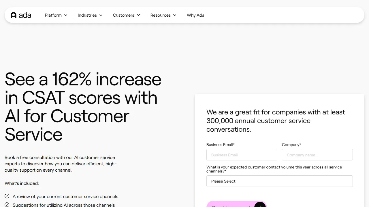 Ada pricing page: plans and rates
