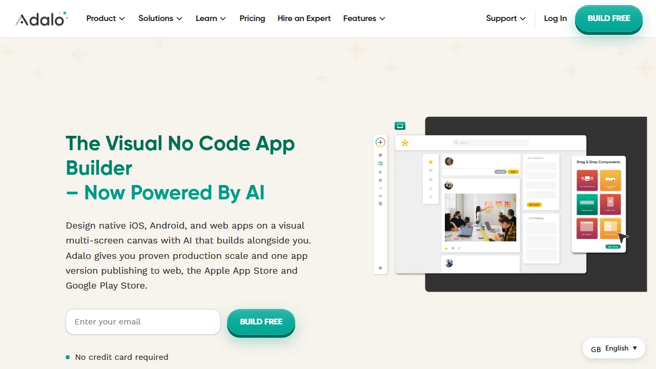 Adalo homepage, no-code AI tool