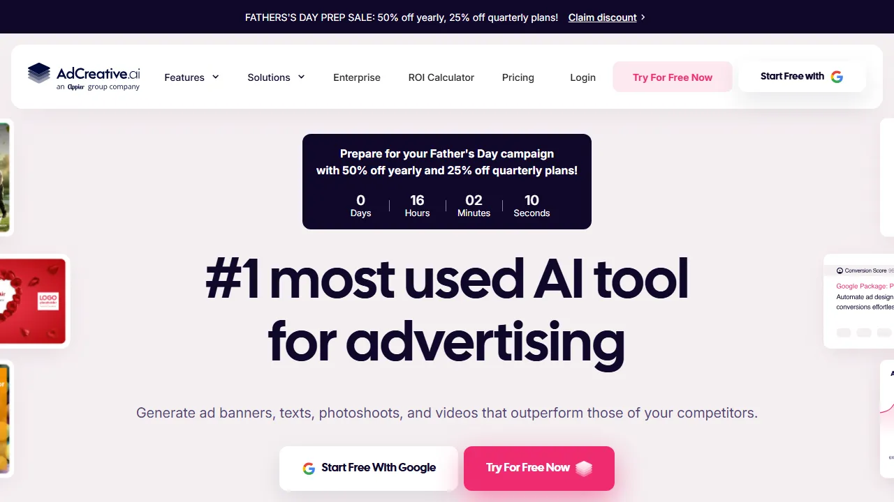 AdCreative homepage, marketing & seo AI tool