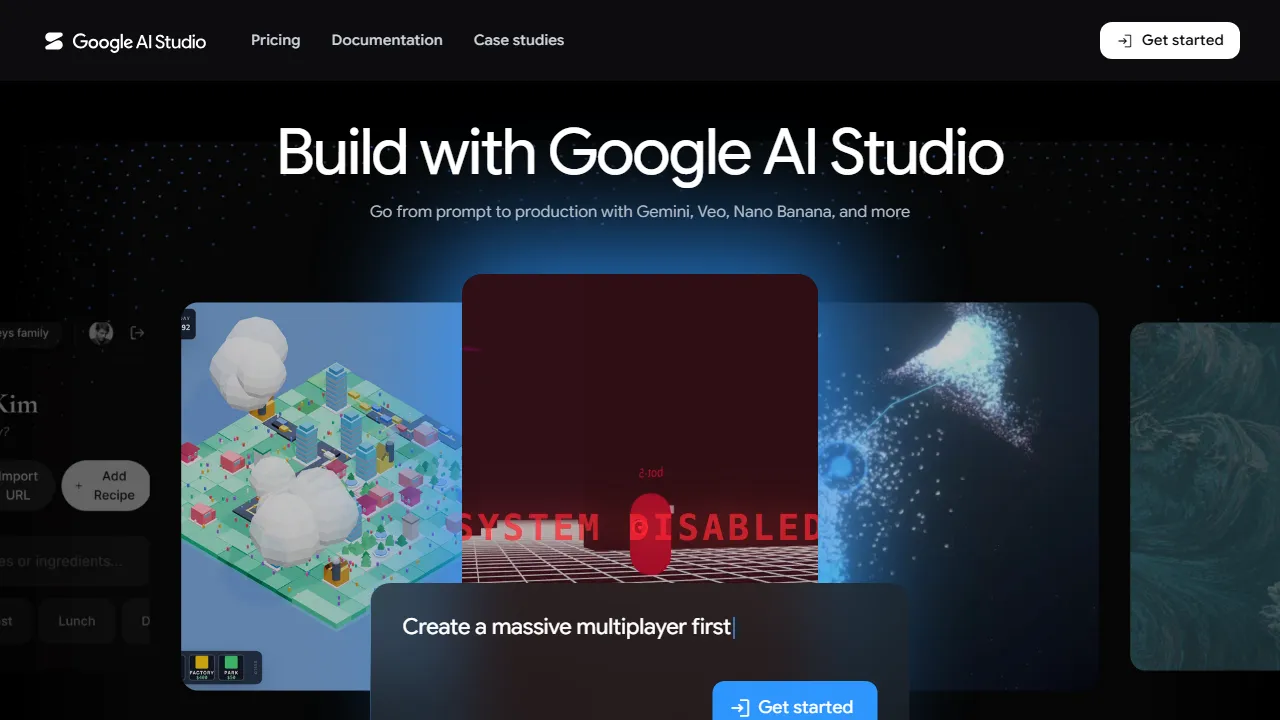 AI Studio Google homepage, chat & models AI tool
