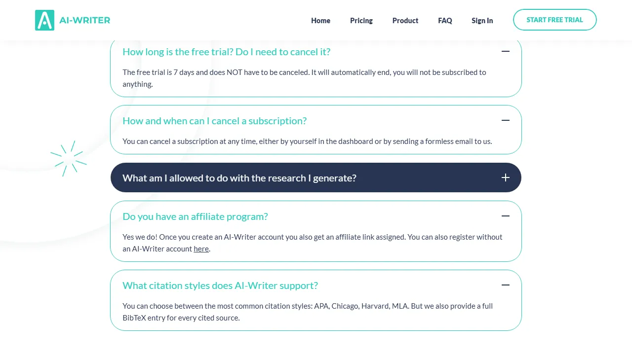 AI Writer homepage, writing AI tool