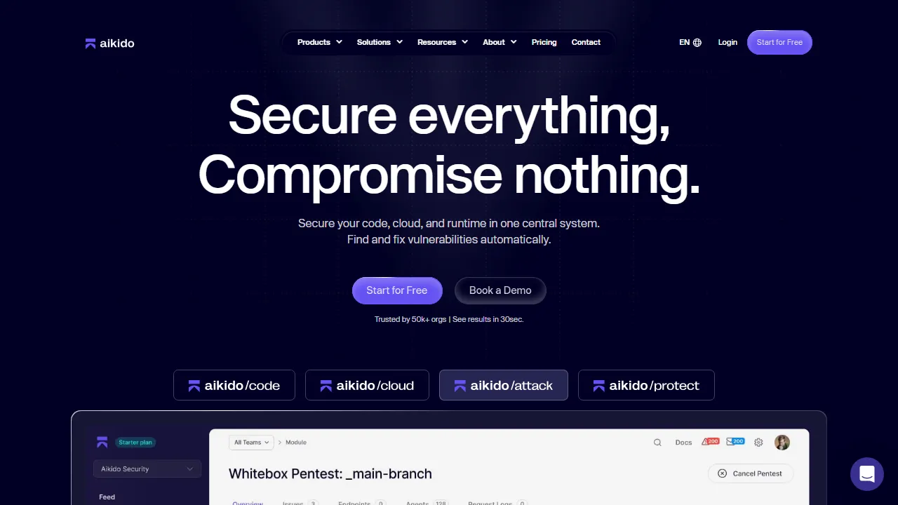Aikido homepage, code AI tool
