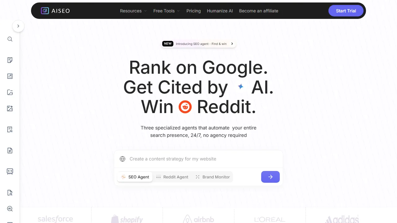 AISEO homepage, writing AI tool