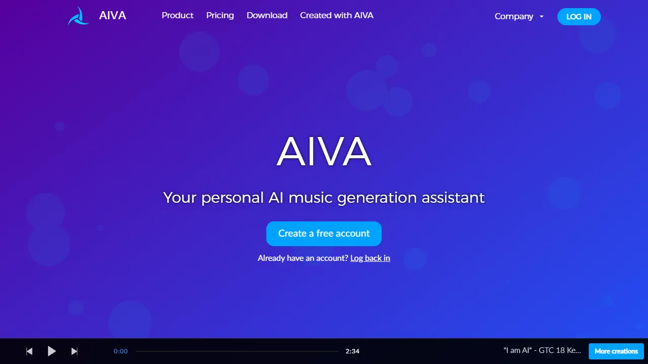 AIVA features, music AI tool