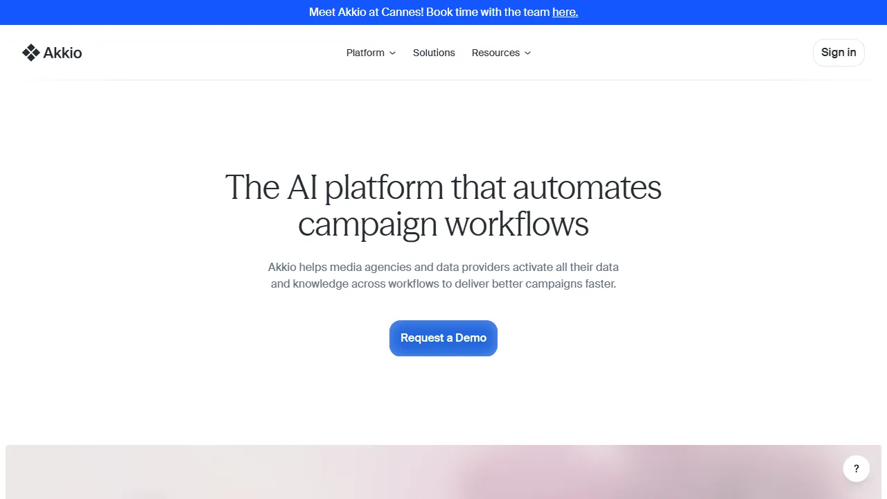 Akkio homepage, data & analysis AI tool