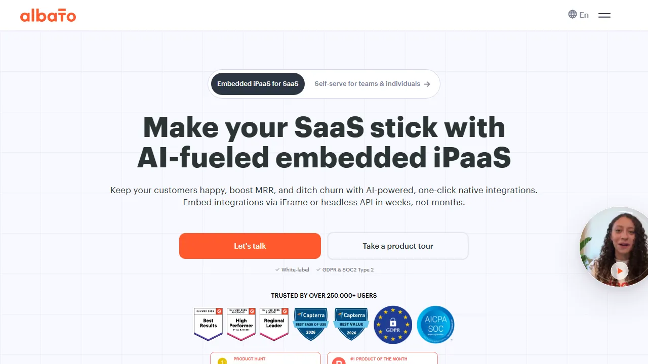 Albato homepage, automation AI tool