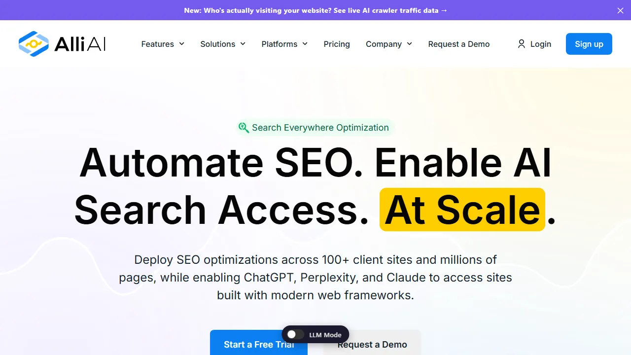 AlliAI homepage, marketing & seo AI tool