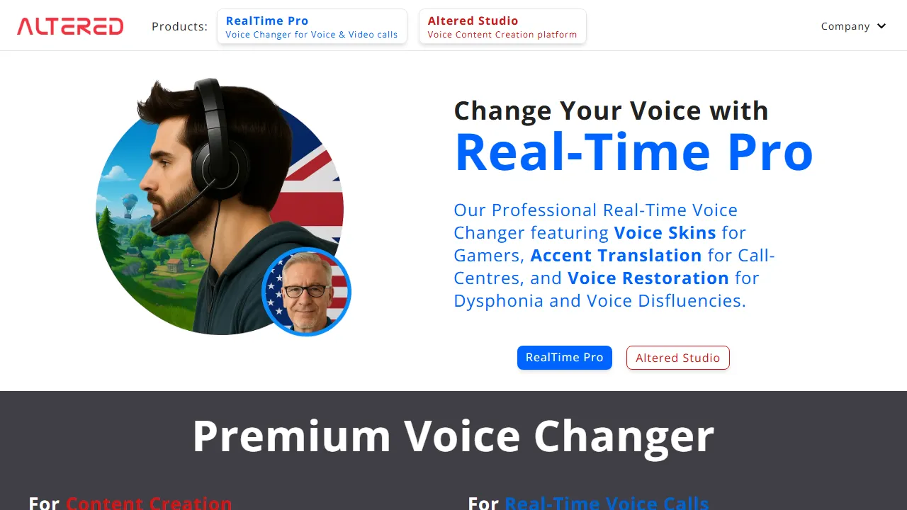 Altered Studio homepage, voice & audio AI tool