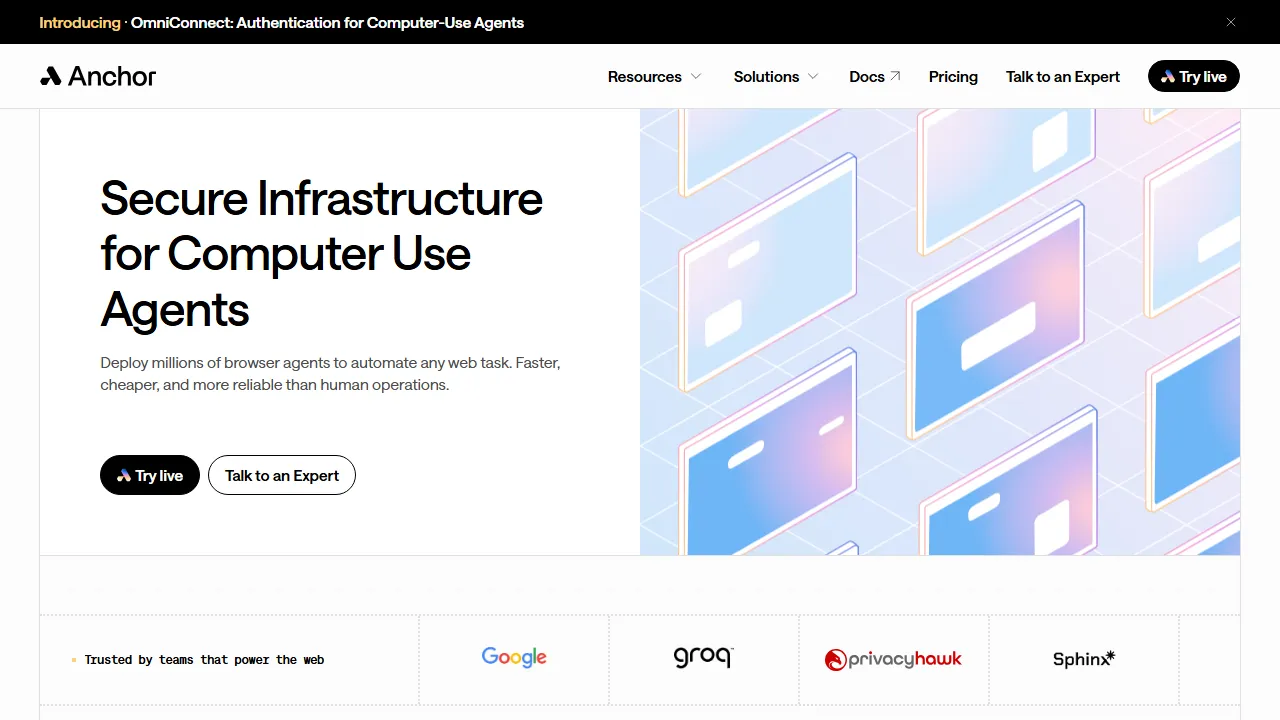 Anchor Browser homepage, ai agents AI tool