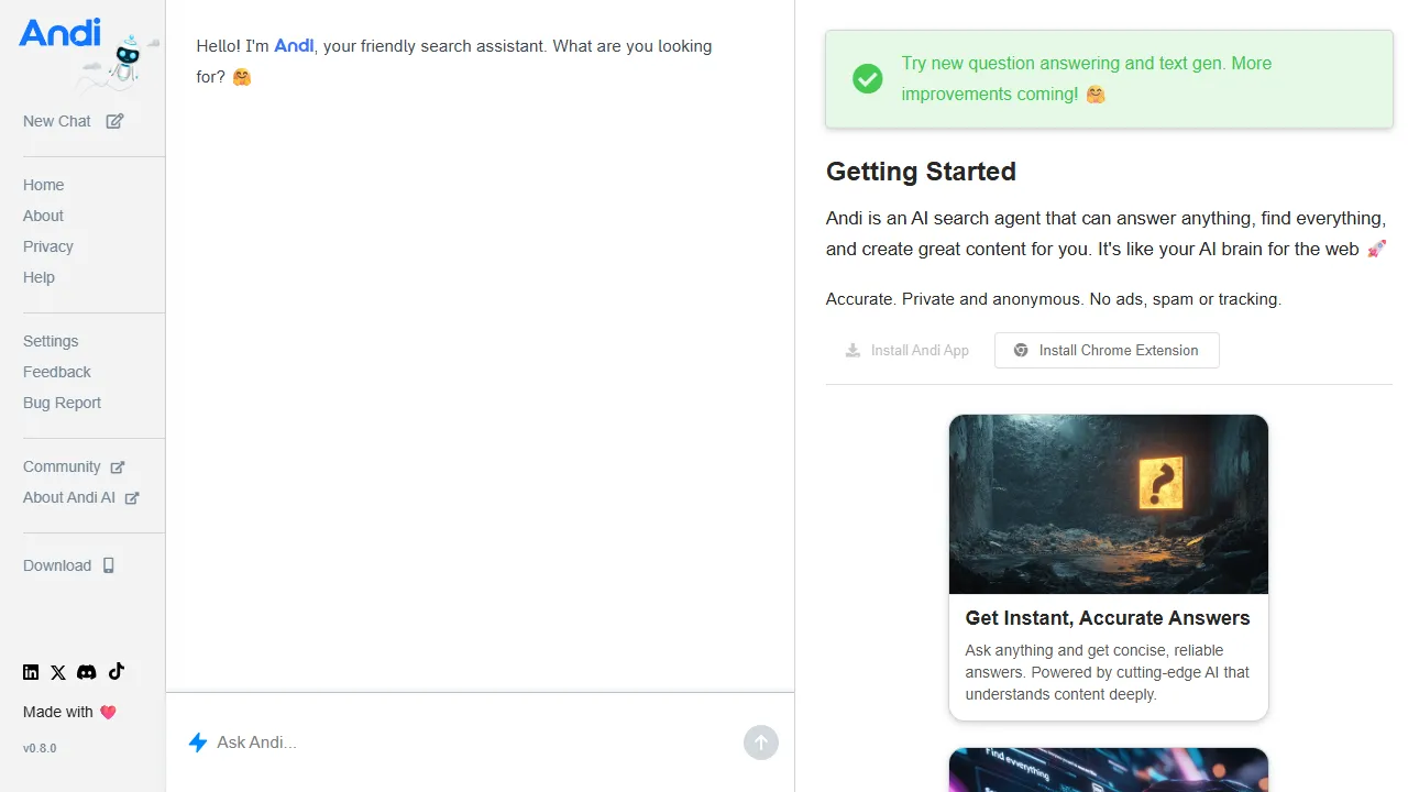 Andi pricing page: plans and rates
