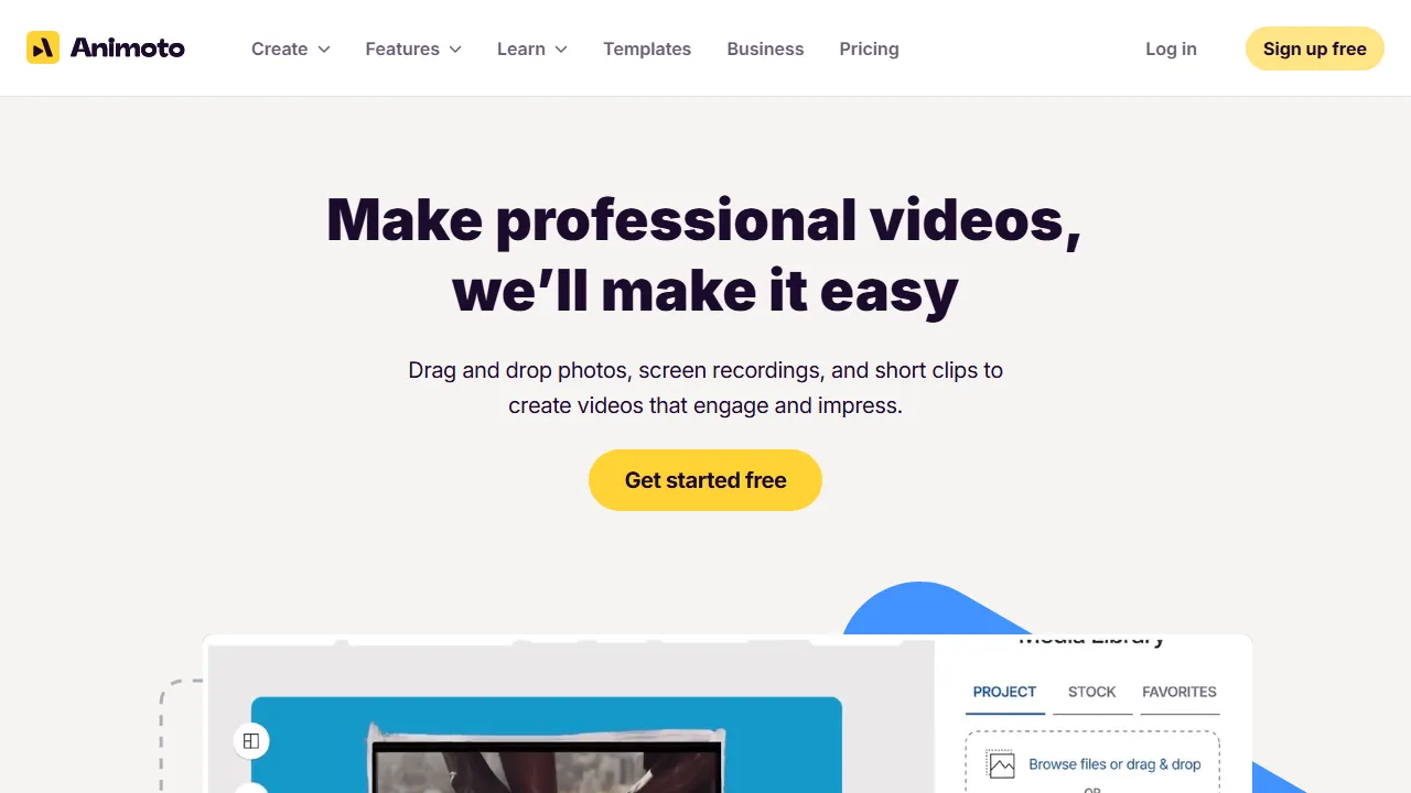 Animoto homepage, video AI tool