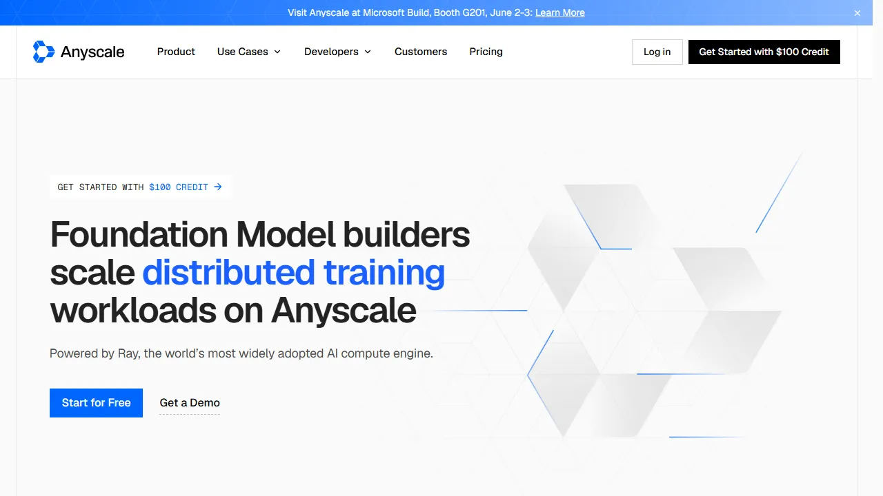 Anyscale homepage, code AI tool