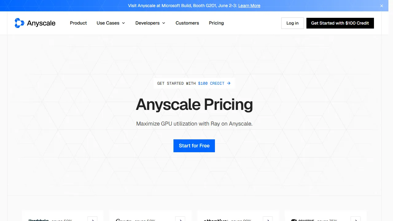 Anyscale pricing page: plans and rates