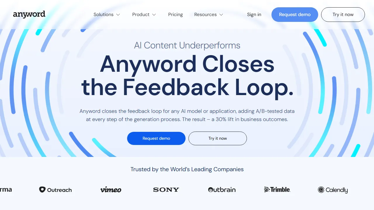 Anyword homepage, writing AI tool