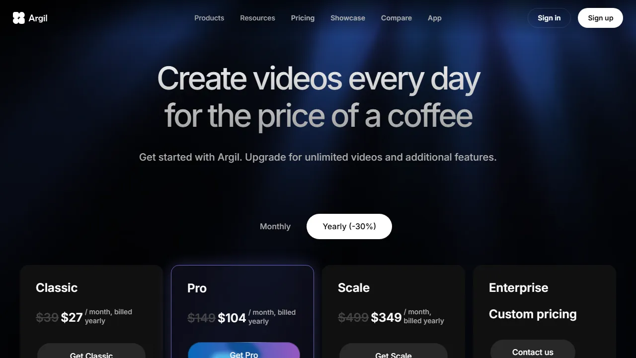 Argil pricing page: plans and rates