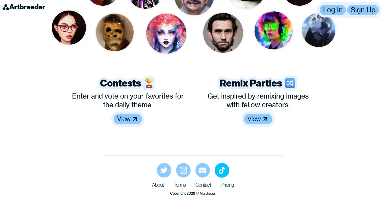 Artbreeder homepage, image AI tool