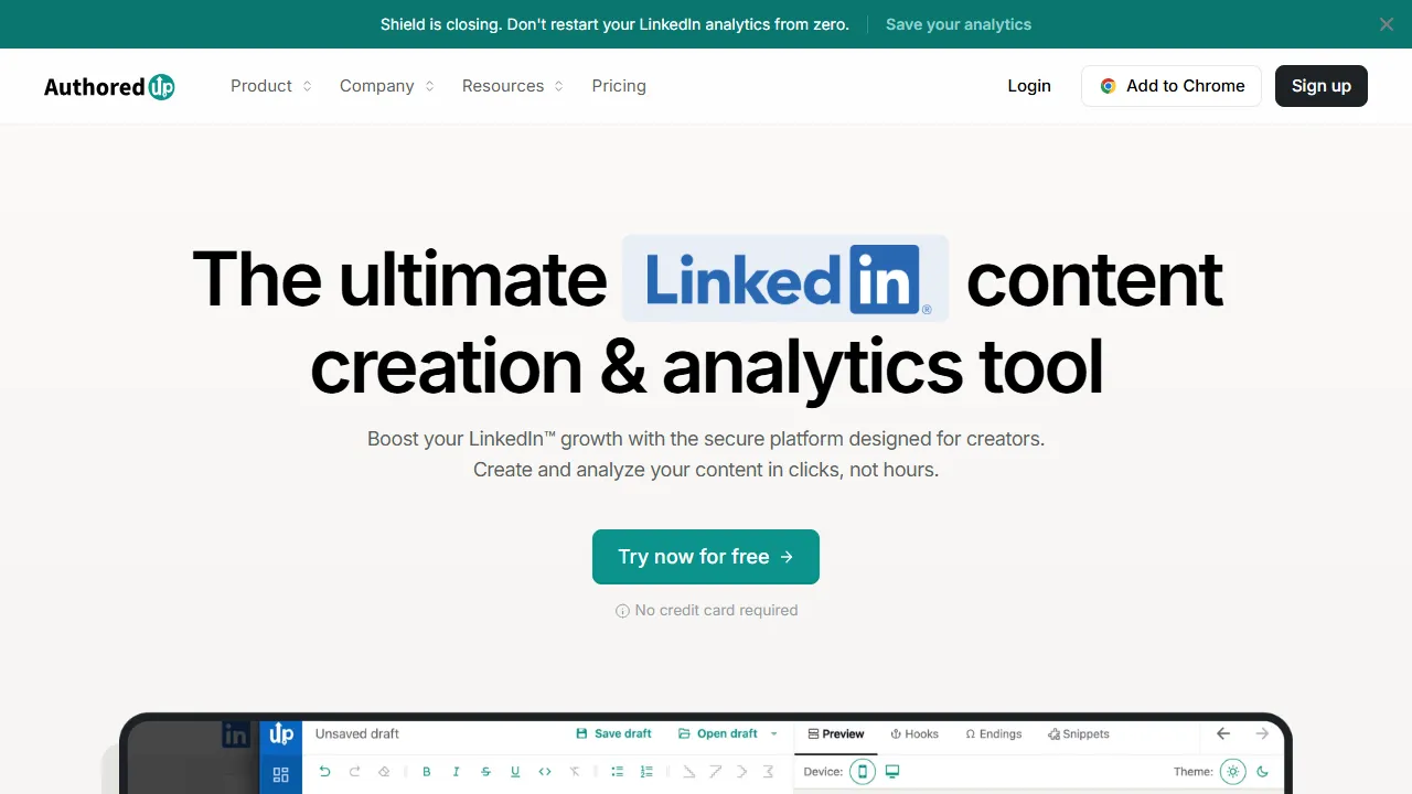 Authoredup homepage, marketing & seo AI tool