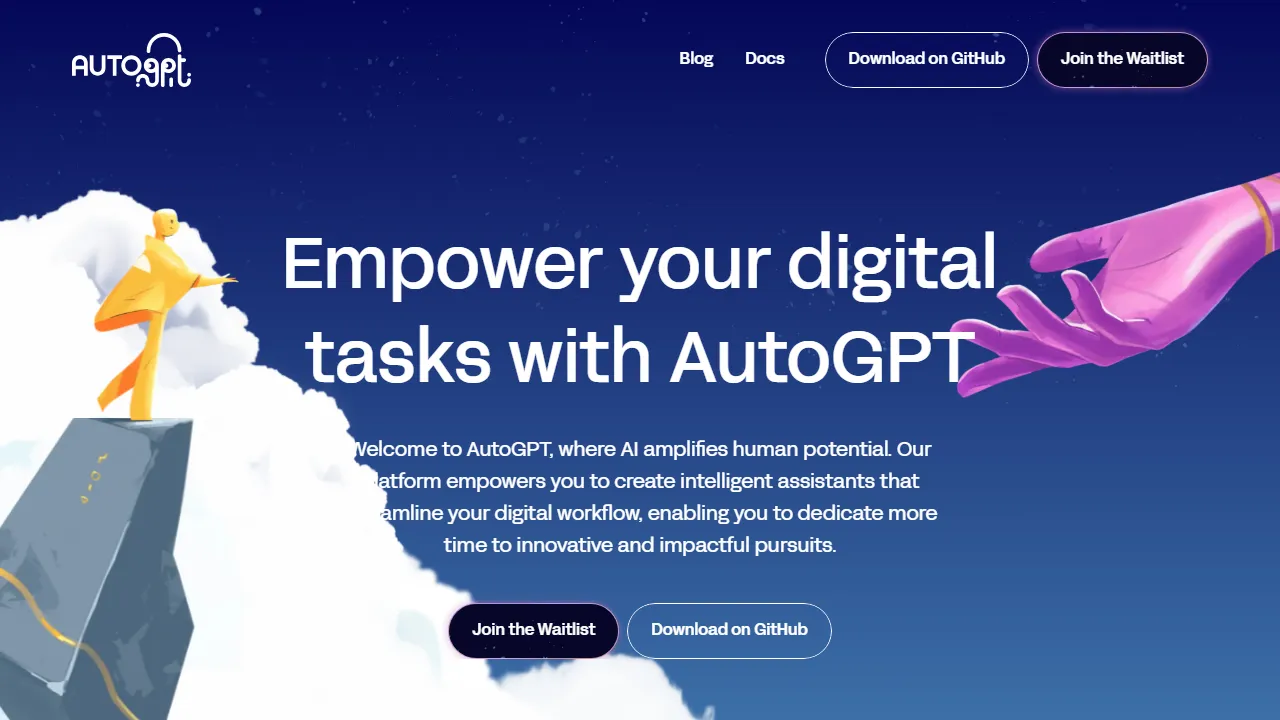 AutoGPT homepage, ai agents AI tool
