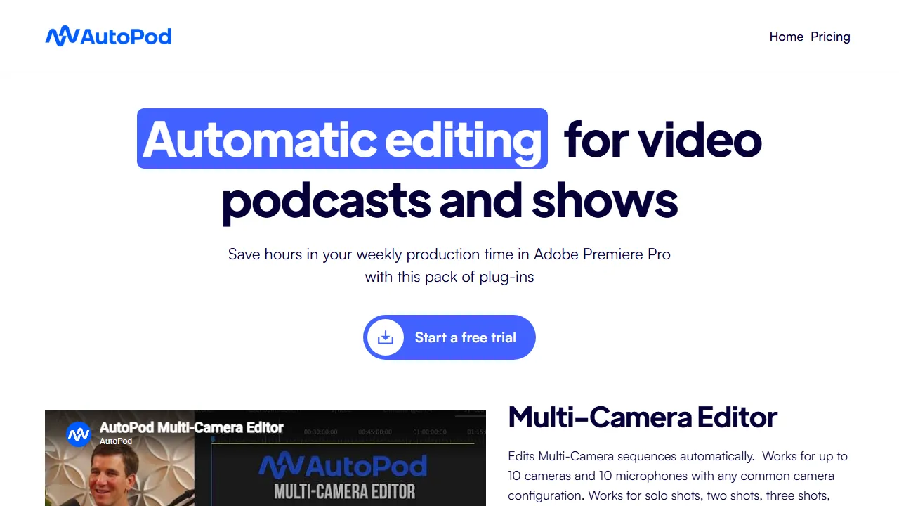 AutoPod homepage, video AI tool