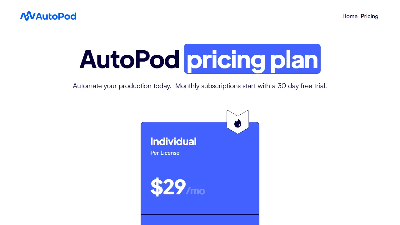AutoPod pricing page: plans and rates
