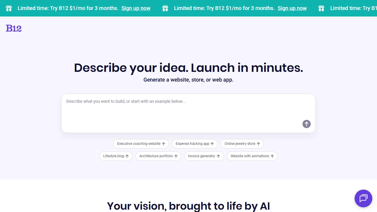 B12 homepage, no-code AI tool