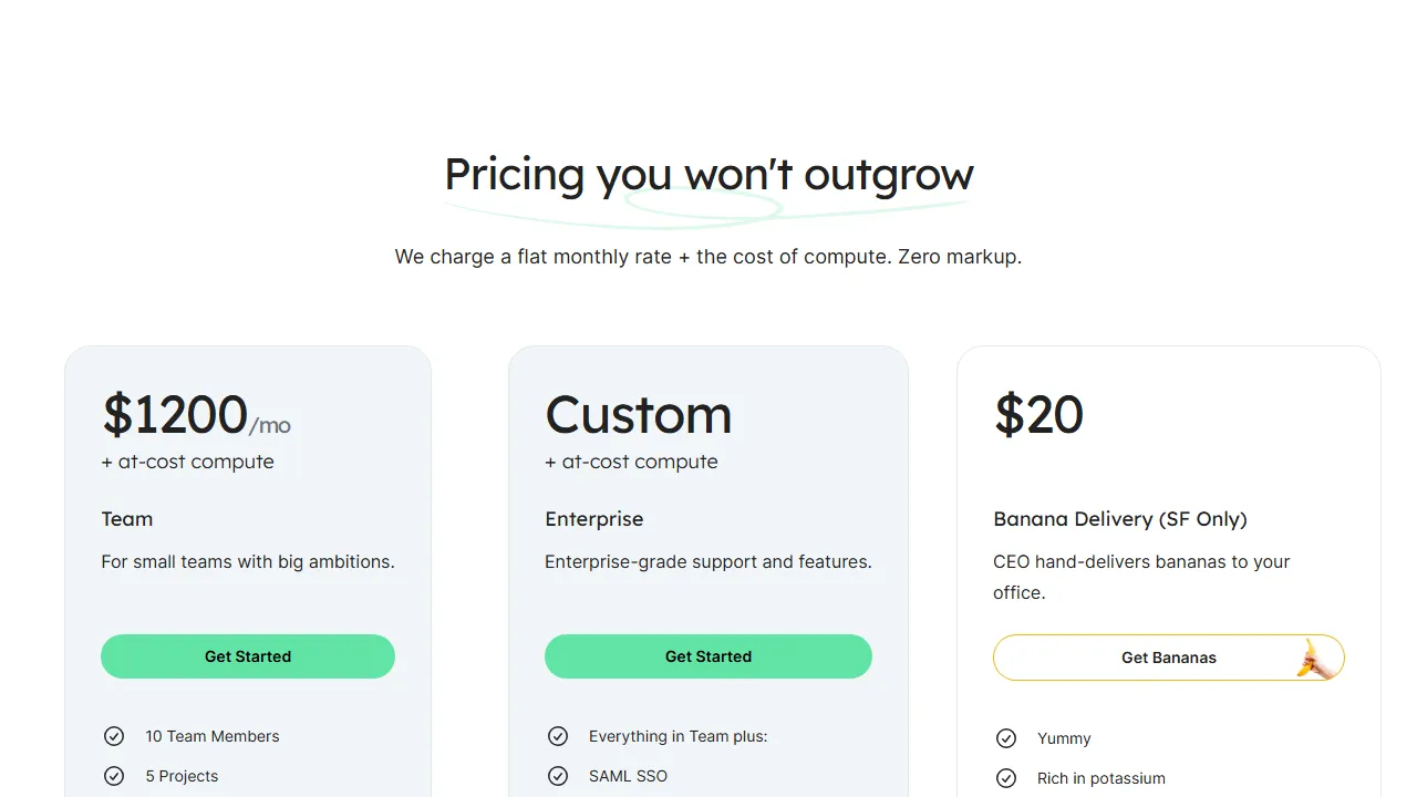 Banana pricing page: plans and rates