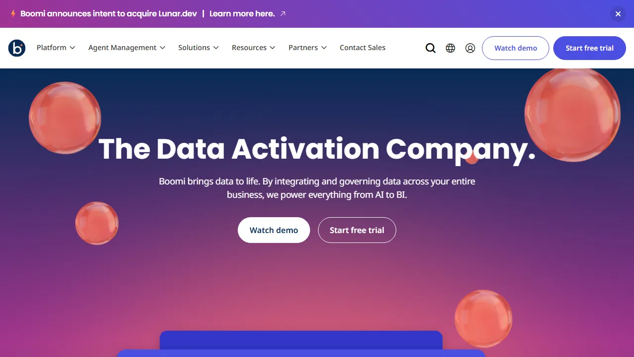 Boomi homepage, automation AI tool
