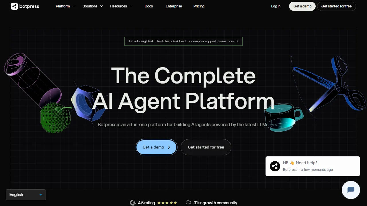 Botpress homepage, ai agents AI tool