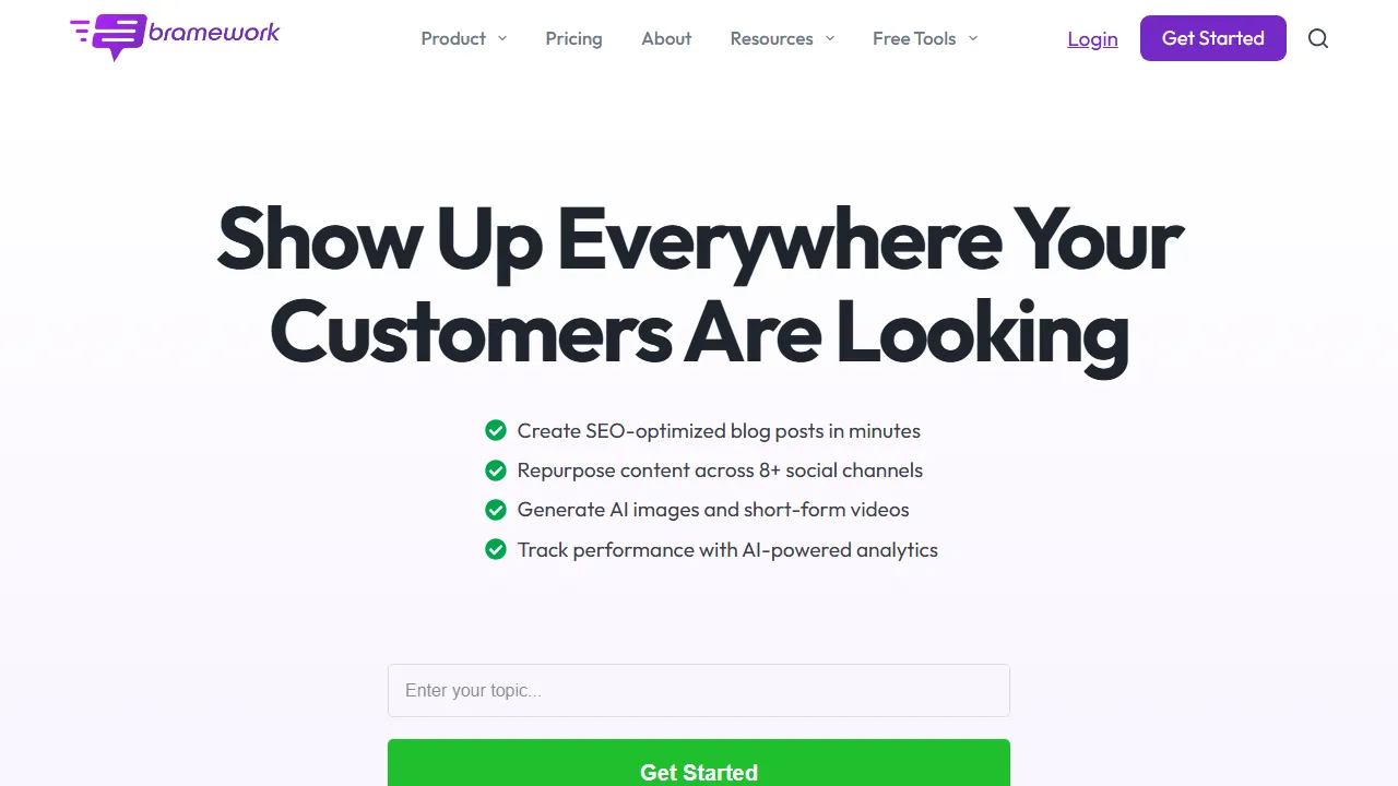 Bramework homepage, writing AI tool