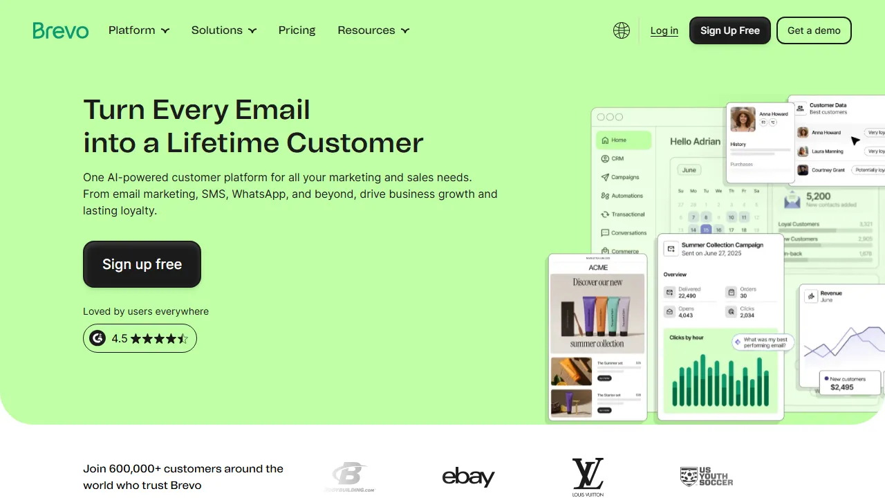 Brevo AI homepage, marketing & seo AI tool