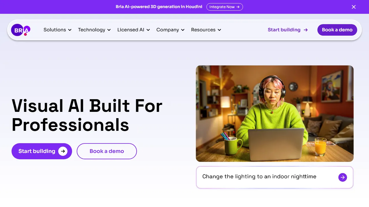 Bria homepage, image AI tool