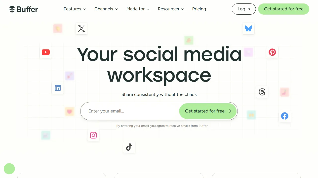 Buffer AI homepage, marketing & seo AI tool