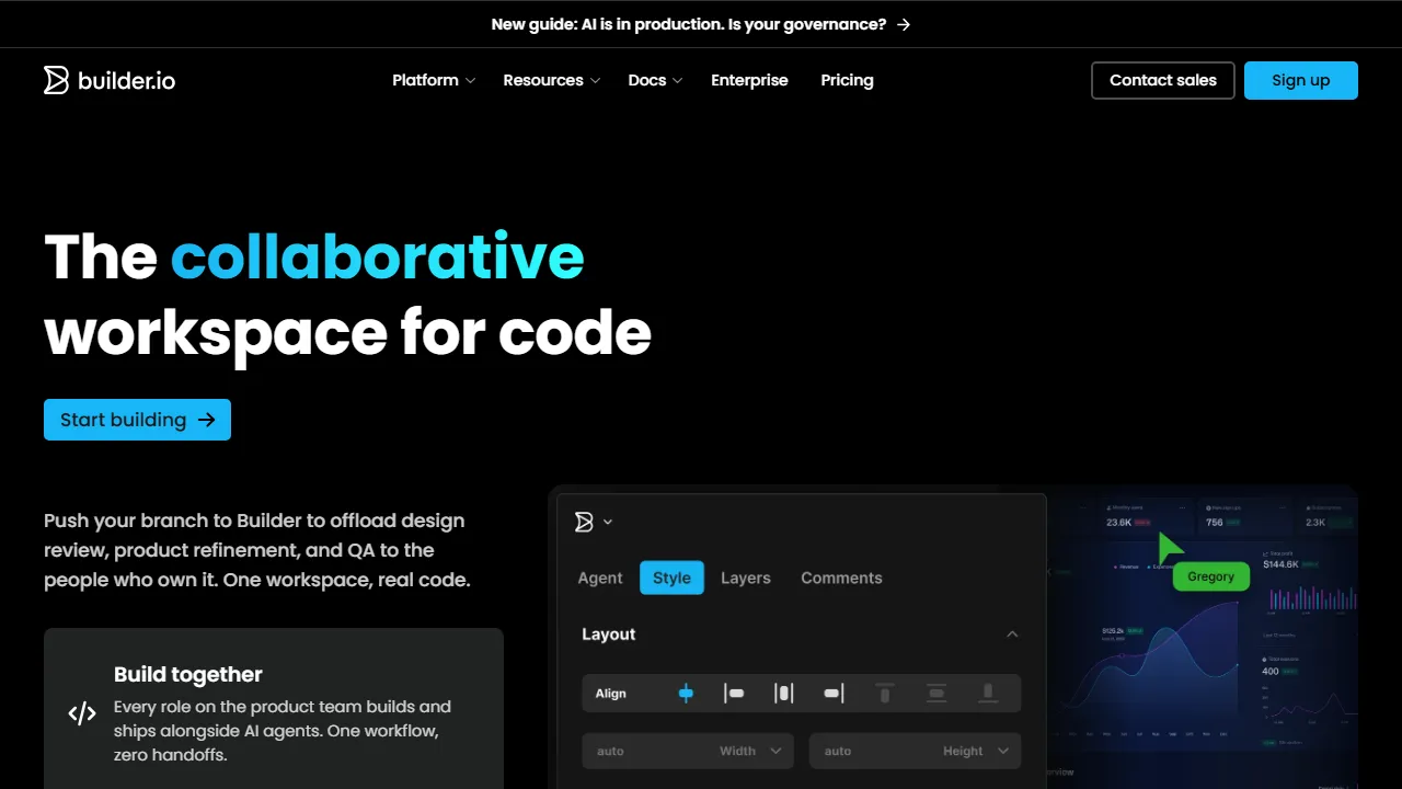 Builder.io homepage, no-code AI tool
