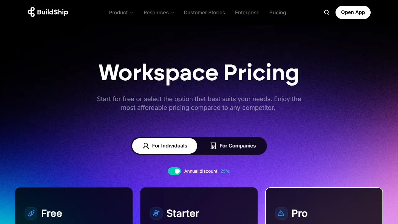BuildShip pricing page: plans and rates