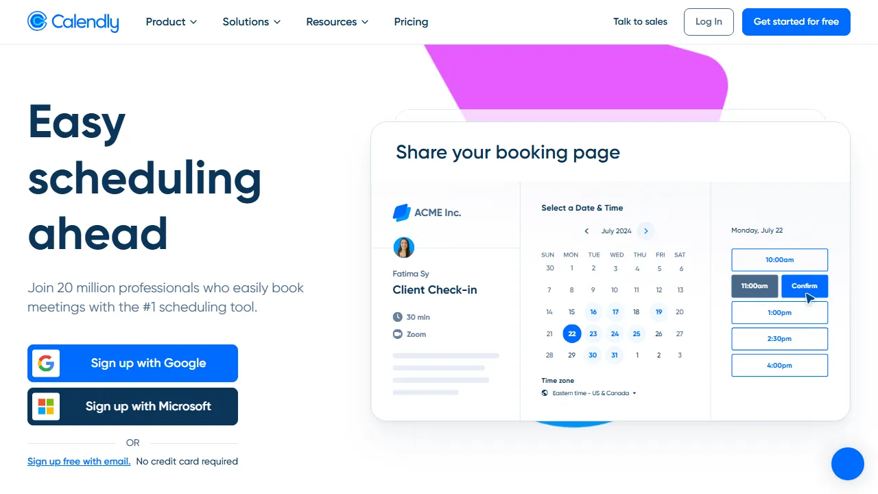 Calendly AI homepage, productivity AI tool