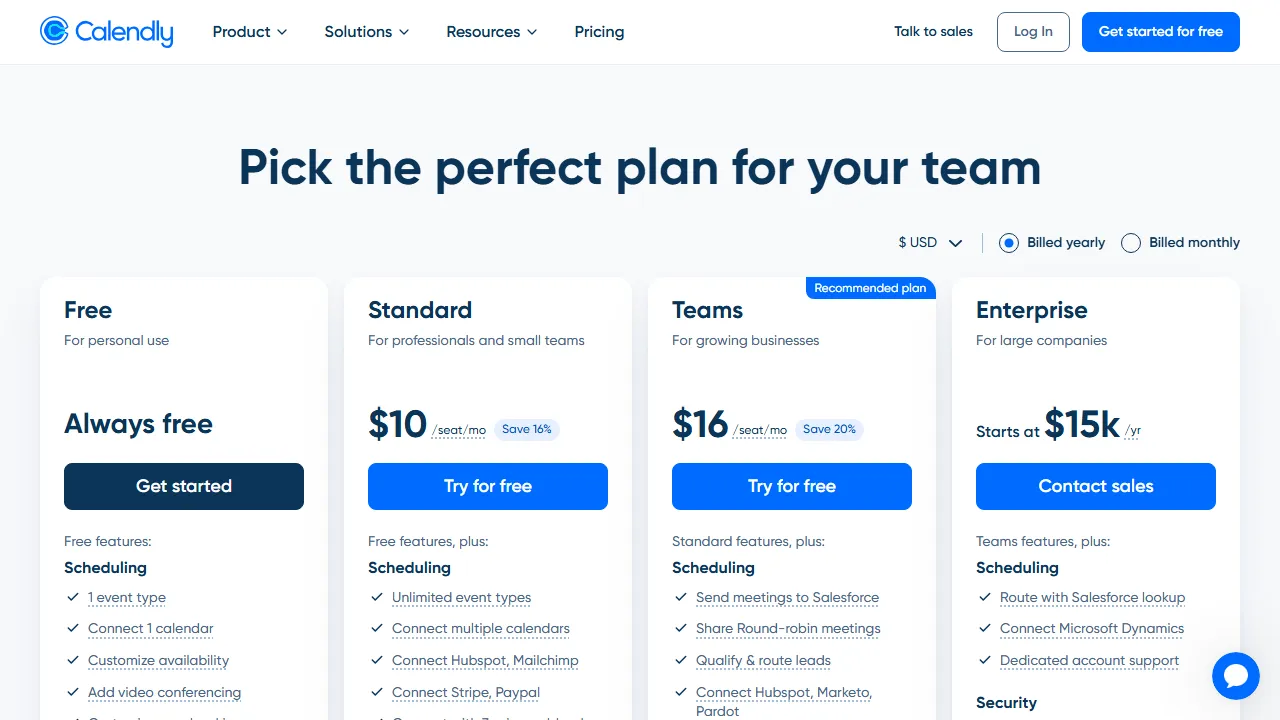 Calendly AI pricing page: plans and rates