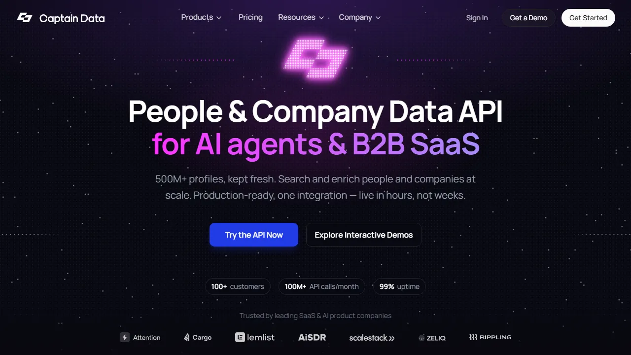Captain Data homepage, marketing & seo AI tool