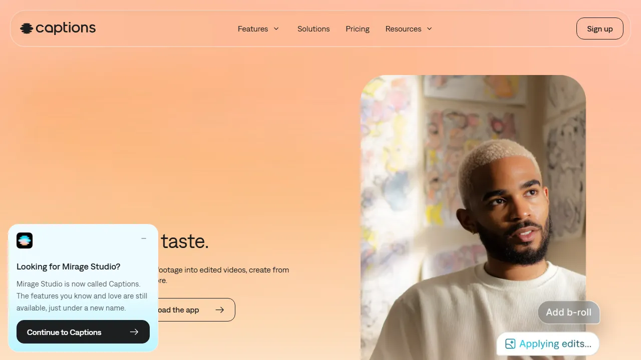 Captions features, video AI tool