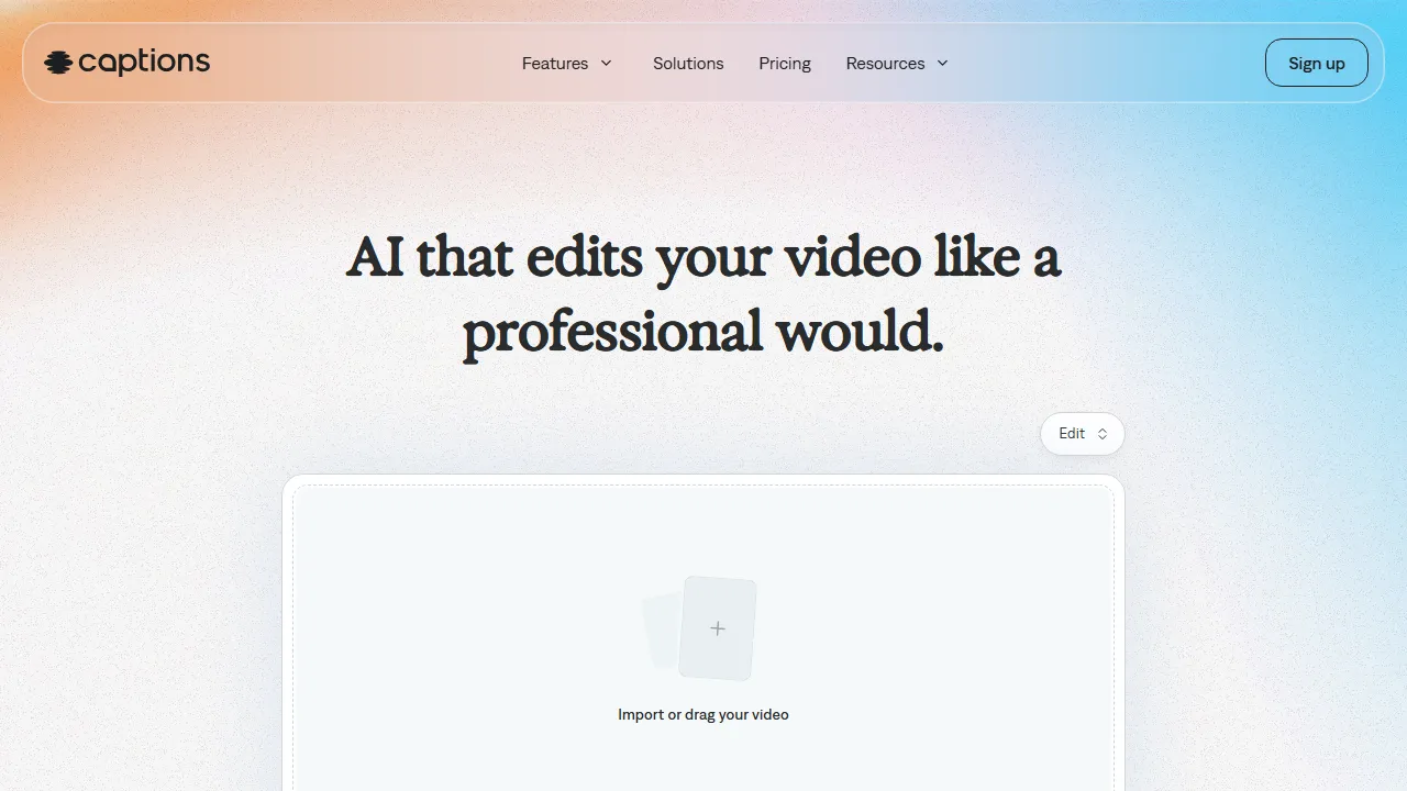 Captions homepage, video AI tool