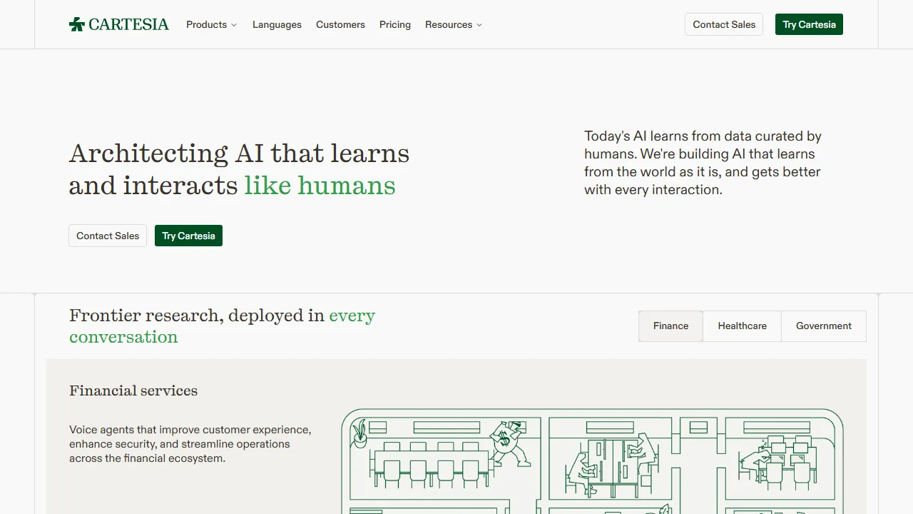 Cartesia homepage, voice & audio AI tool