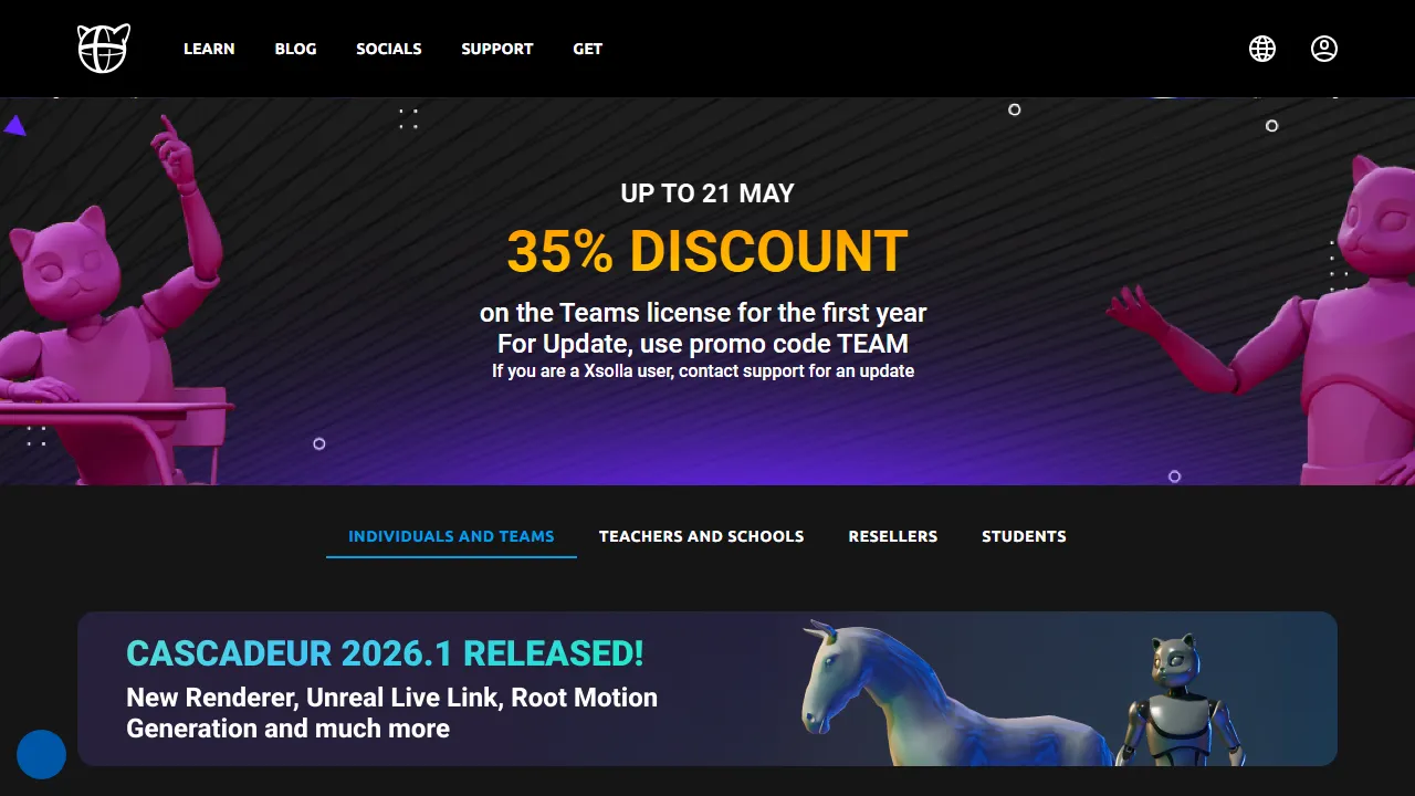 Cascadeur pricing page: plans and rates