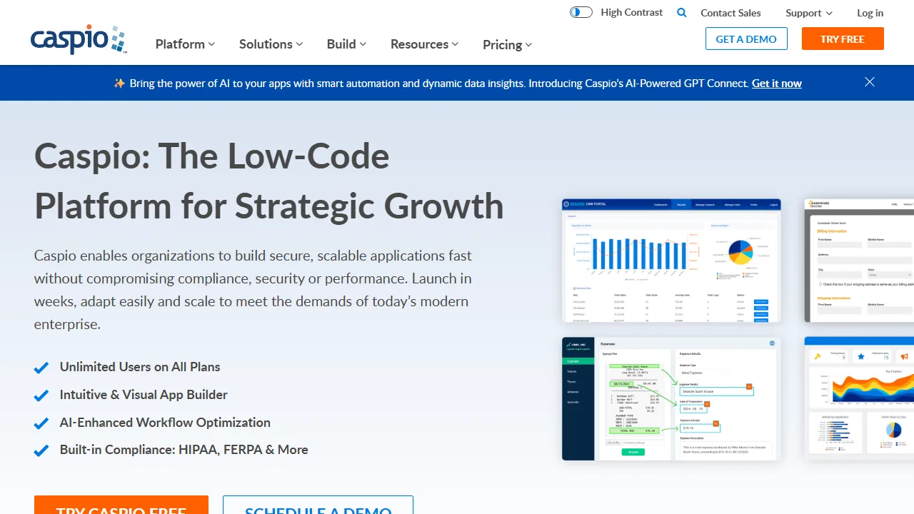 Caspio features, no-code AI tool
