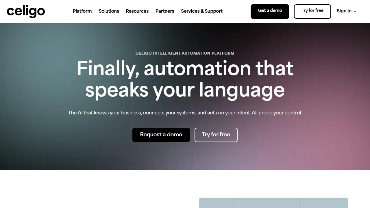 Celigo homepage, automation AI tool