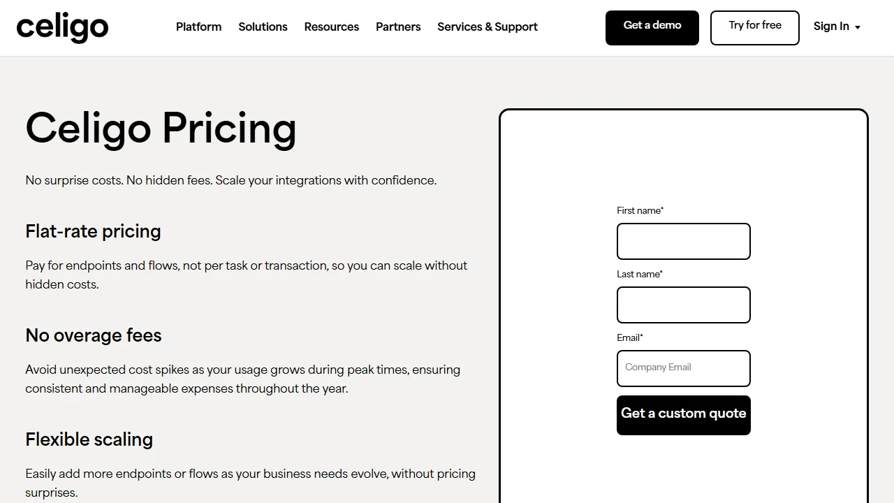 Celigo pricing page: plans and rates